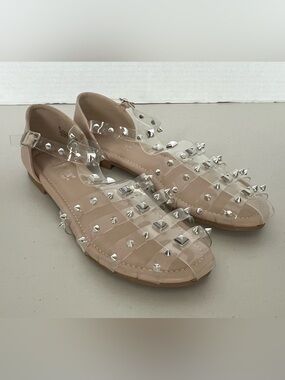 Cape Robbin Elowyn Clear Studded Flat Sandals Size 8 NWOT